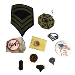 Vintage US Army Insignia Lot Desert Storm Era Pins & Rank Patches Set of 10